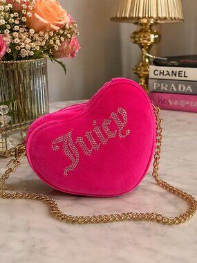 Juicy Couture Pink Velvet Bling Heart Mini Crossbody Bag NWT